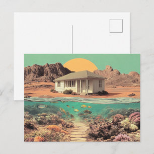 Surreal Desert House with Underwater Reef Postcard