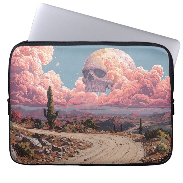 Surreal Desert Landscape with Skull-Shaped Clouds Laptop Sleeve (Front)
