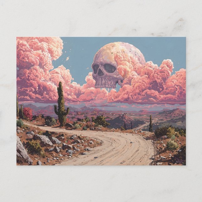 Surreal Desert Landscape with Skull-Shaped Clouds Postcard (Front)