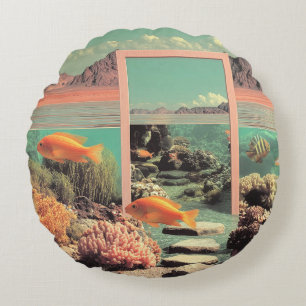 Surreal Desert Ocean with Door Round Cushion