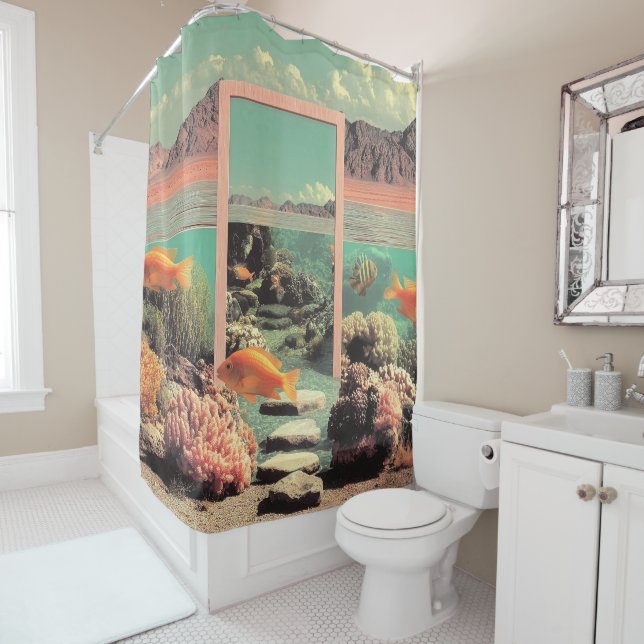 Surreal Desert Ocean with Door Shower Curtain (In Situ)