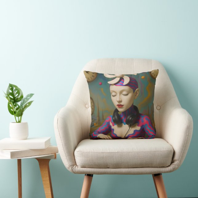 Surreal DJ Girl  Psychedelic Futuristic Art Design Cushion (Chair)