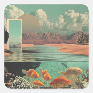 Surreal Doorway in Desert with Underwater Square Sticker