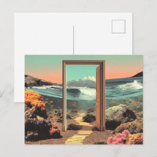 Surreal Doorway Opening to Ocean with Coral Reef Postcard