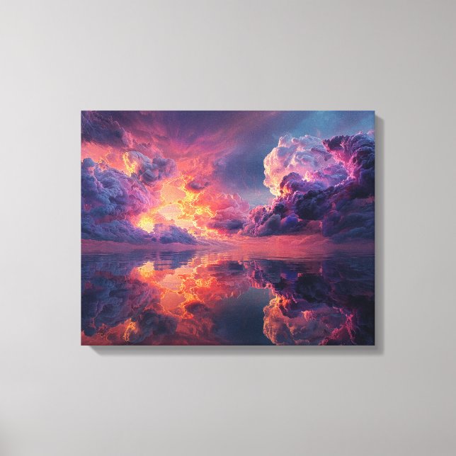 Surreal Dramatic Clouds With Fiery Sunset Canvas Print (Front)
