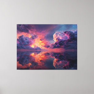 Surreal Dramatic Clouds With Fiery Sunset Canvas Print