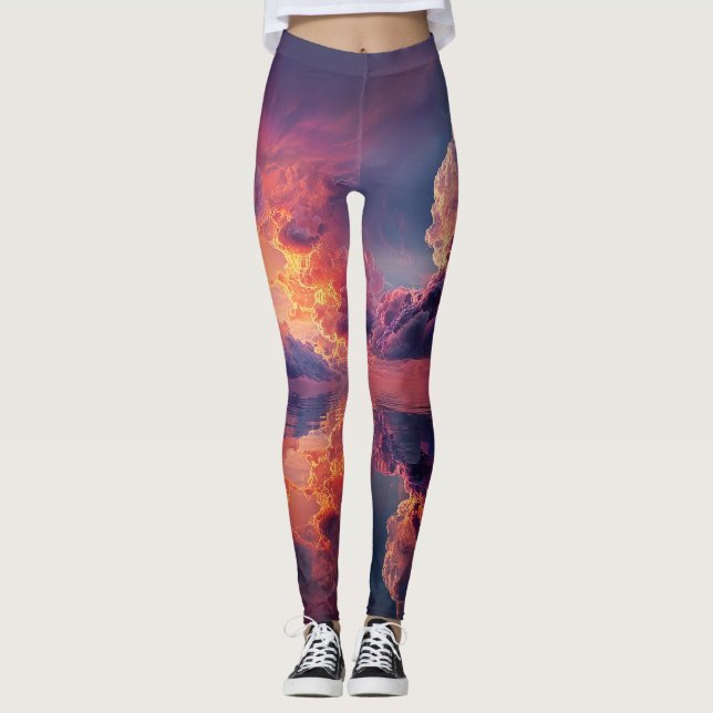 Surreal Dramatic Clouds With Fiery Sunset Leggings (Front)
