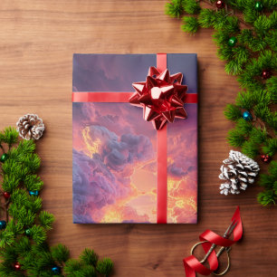 Surreal Dramatic Clouds With Fiery Sunset Wrapping Paper