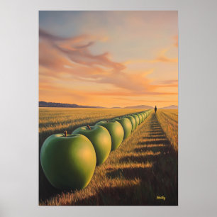 Surreal Dreamscape Apples in Twilight Fields Poster