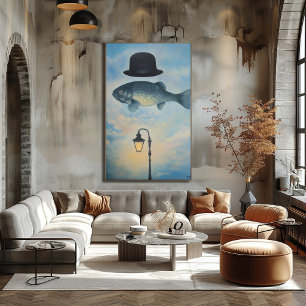 Surreal Dreamscape Fish with Bowler Hat Poster