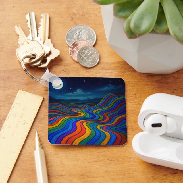 Surreal Dreamscape Moonlight Rainbow Land Key Ring (Desk)