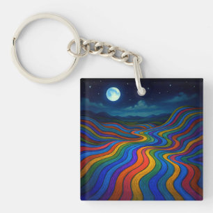 Surreal Dreamscape Moonlight Rainbow Land Key Ring