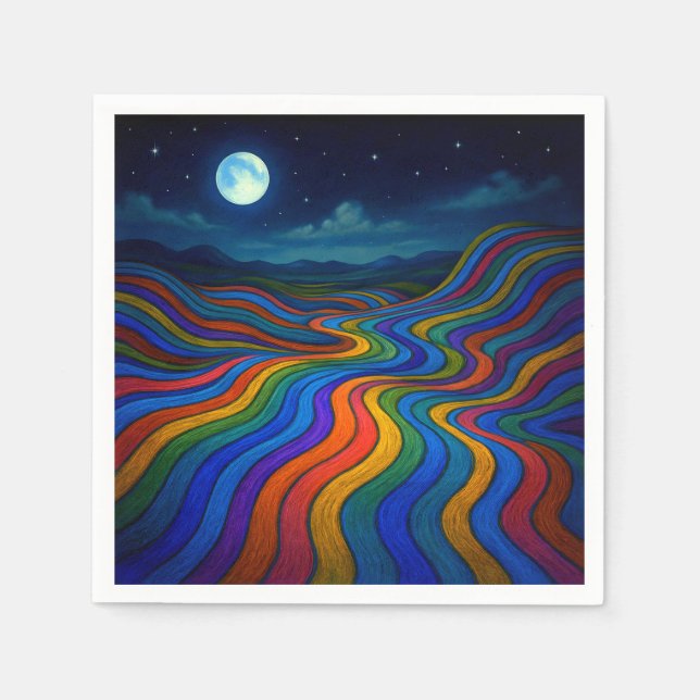Surreal Dreamscape Moonlight Rainbow Land Napkin (Front)