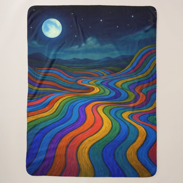 Surreal Dreamscape Moonlight Rainbow Land Sherpa Blanket (Front)