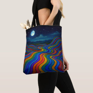 Surreal Dreamscape Moonlight Rainbow Land Tote Bag