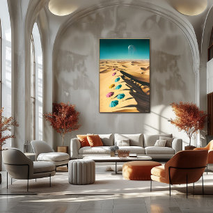 Surreal Dreamscape of Colourful Umbrellas in Deser Poster