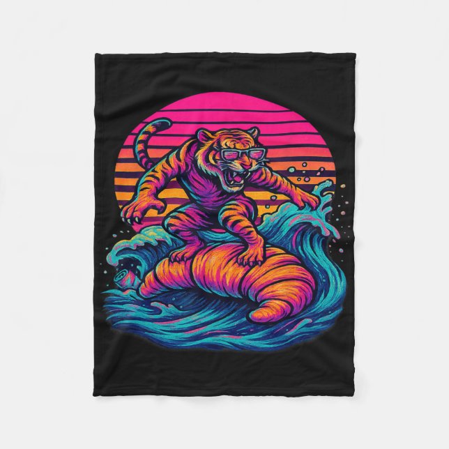 Surreal Dreamscape Surfing Tiger Adventure  Fleece Blanket (Front)