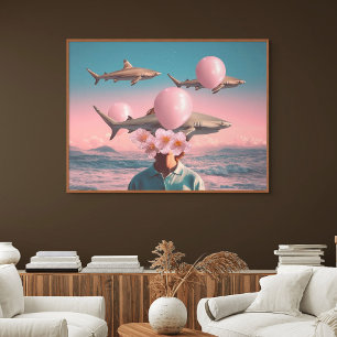 Surreal Dreamscape with Sharks and Balloons Canvas Print