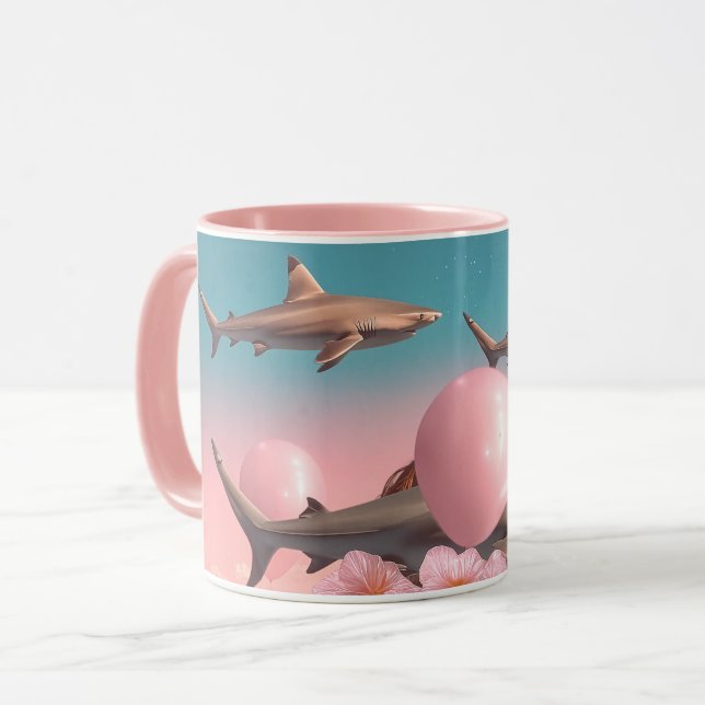 Surreal Dreamscape with Sharks and Balloons Mug (Front Left)