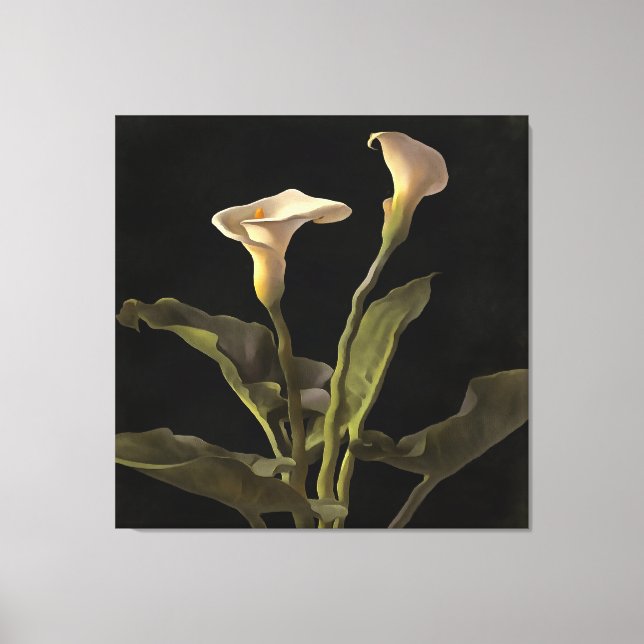 Surreal Easter Lilies On A Black Background  Canvas Print (Front)