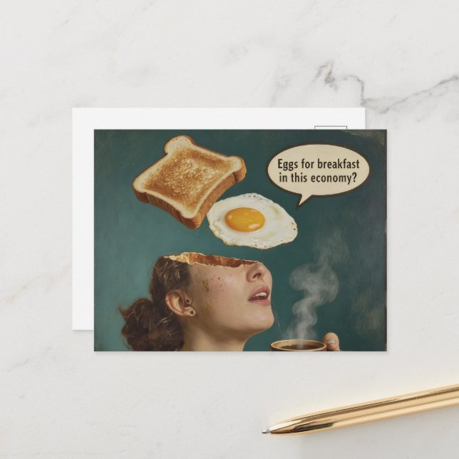Surreal Eggs For Breakfast in this economy Retro  Postcard (Front/Back In Situ)