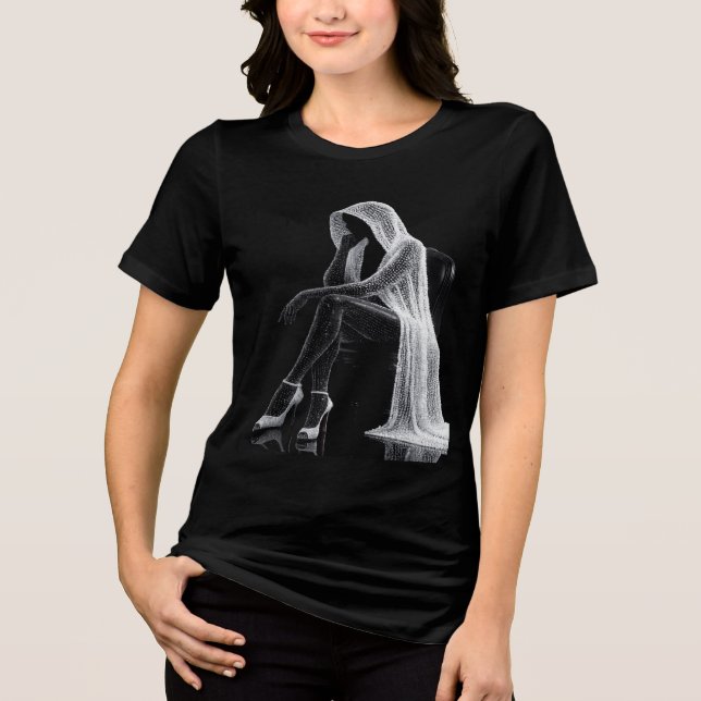 Surreal Emotional Figure Art Women’s Black T-Shirt Tri-Blend Shirt (Front)