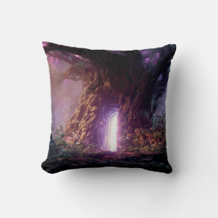 Surreal Enchanted Tree With Glowing Portal Cushion