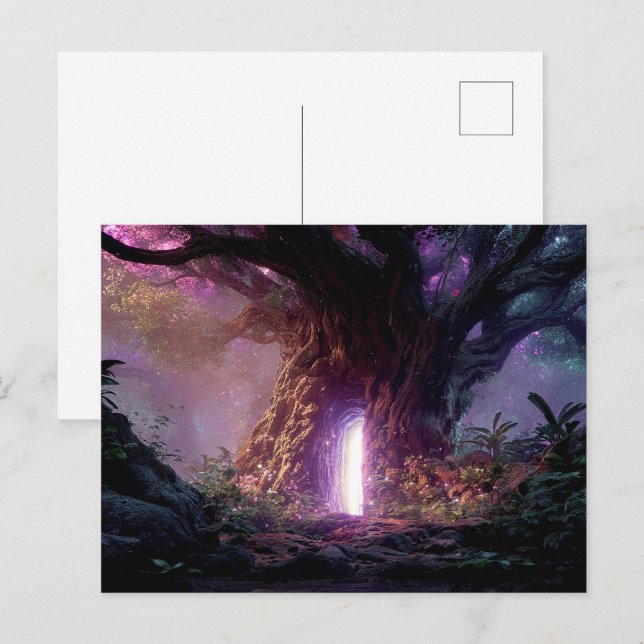 Surreal Enchanted Tree With Glowing Portal Postcard (Front/Back)