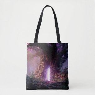Surreal Enchanted Tree With Glowing Portal Tote Bag