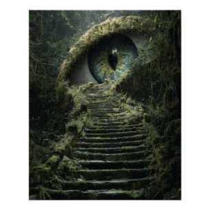 Surreal Eye Staircase Dark Fantasy Art Poster