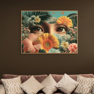 Surreal Eyes and Flowers with Butterflies Canvas Print