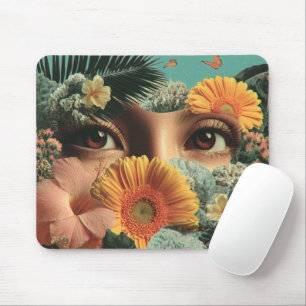 Surreal Eyes and Flowers with Butterflies Mouse Pad