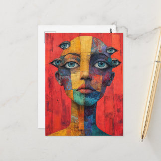 Surreal Face With Lots of Eyes Postcard