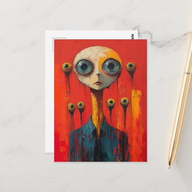 Surreal Face With  Several Eyes Postcard (Front/Back In Situ)