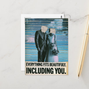 Surreal Faceless Bride and Groom Collage Postcard