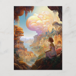 Surreal Fantasy City Landscape Art Postcard