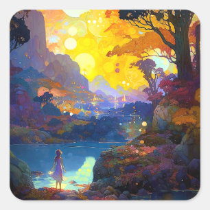 Surreal Fantasy Landscape Art Square Sticker