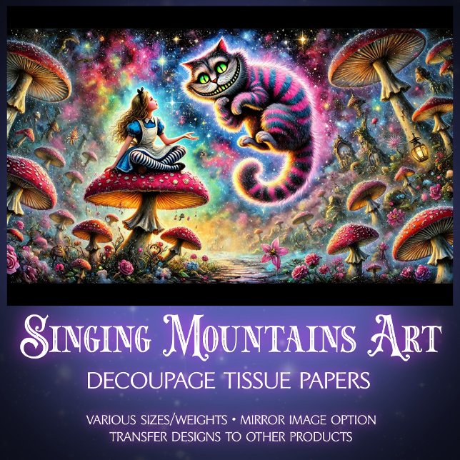 Surreal Fantasy Mushrooms Alice and Cat Tissue Paper (Creator Uploaded)