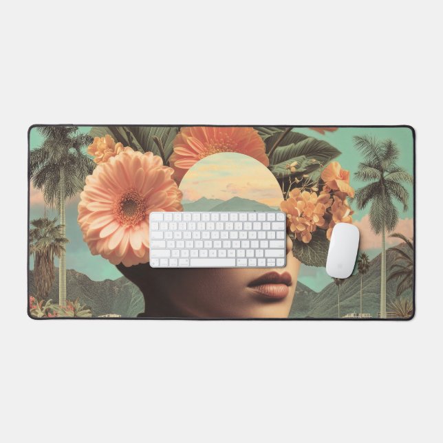 Surreal Female Portrait with Floral Elements Desk Mat (Keyboard & Mouse)