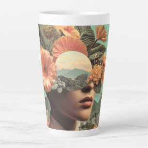 Surreal Female Portrait with Floral Elements Latte Mug
