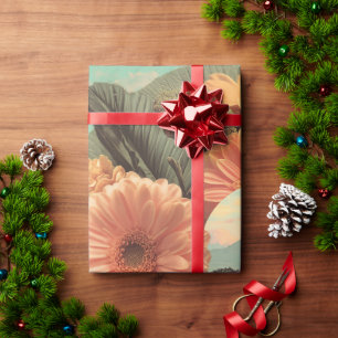 Surreal Female Portrait with Floral Elements Wrapping Paper