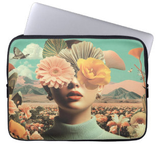 Surreal Female Portrait With Flowers Covering Eyes Laptop Sleeve