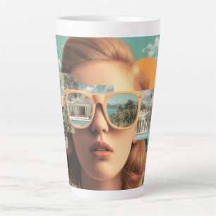 Surreal female portrait with retro sunglasses latte mug