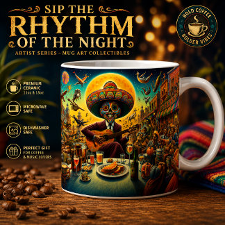 Surreal Fiesta Skeleton Guitarist Coffee Mug