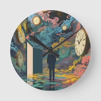 Surreal Figure Room Swirling Clocks Smoke Wall Art