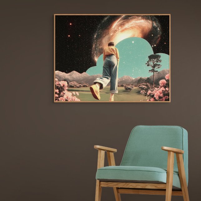Surreal figure walking into galaxy gateway canvas print (Surreal figure walking into galaxy gateway )