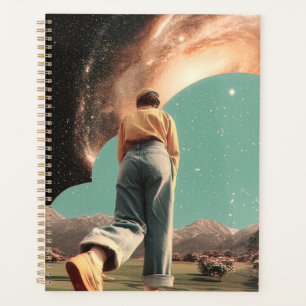 Surreal figure walking into galaxy gateway planner