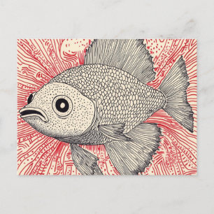 Surreal Fish Illustration - Vintage Ink Style Postcard
