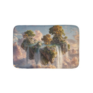 Surreal Floating Cliffs With Waterfalls Bath Mat