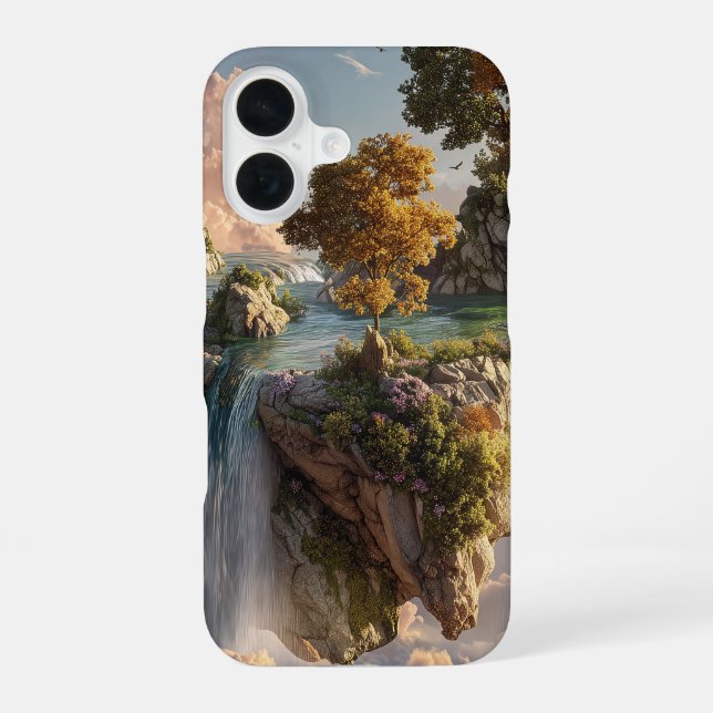 Surreal Floating Cliffs With Waterfalls iPhone 16 Case (Back)